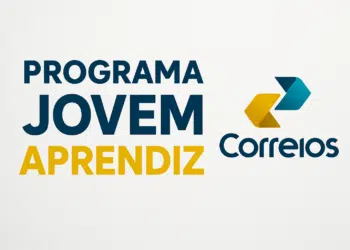 Logotipo dos Correios com texto Programa Jovem Aprendiz em fundo claro.